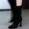 Vintage Suede High Heel Women Slim Ankle Boots Autumn Winter Female Elegant Short Booties