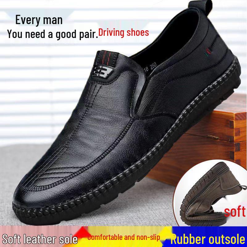 2024 Spring Men's Soft Sole Leather Shoes - Non-slip, Wear-resistant, Business Casual