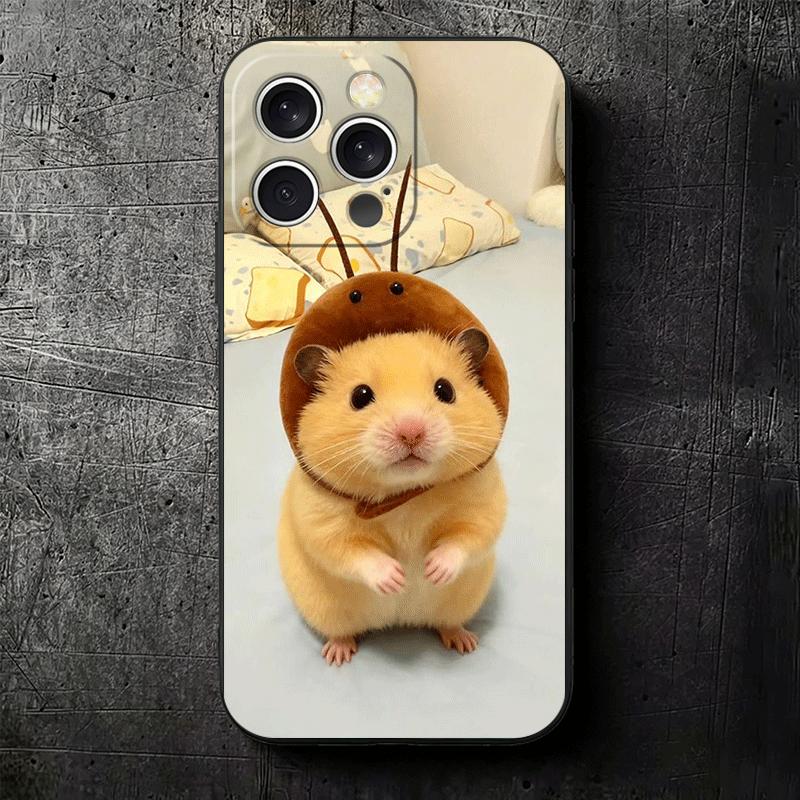 Funny Cute Pet Hamster Soft Phone Case for iPhone 16 16E 17 Air 15 Pro Max 14 Plus 13 Mini 11 12 7 Black Cover Back Shell
