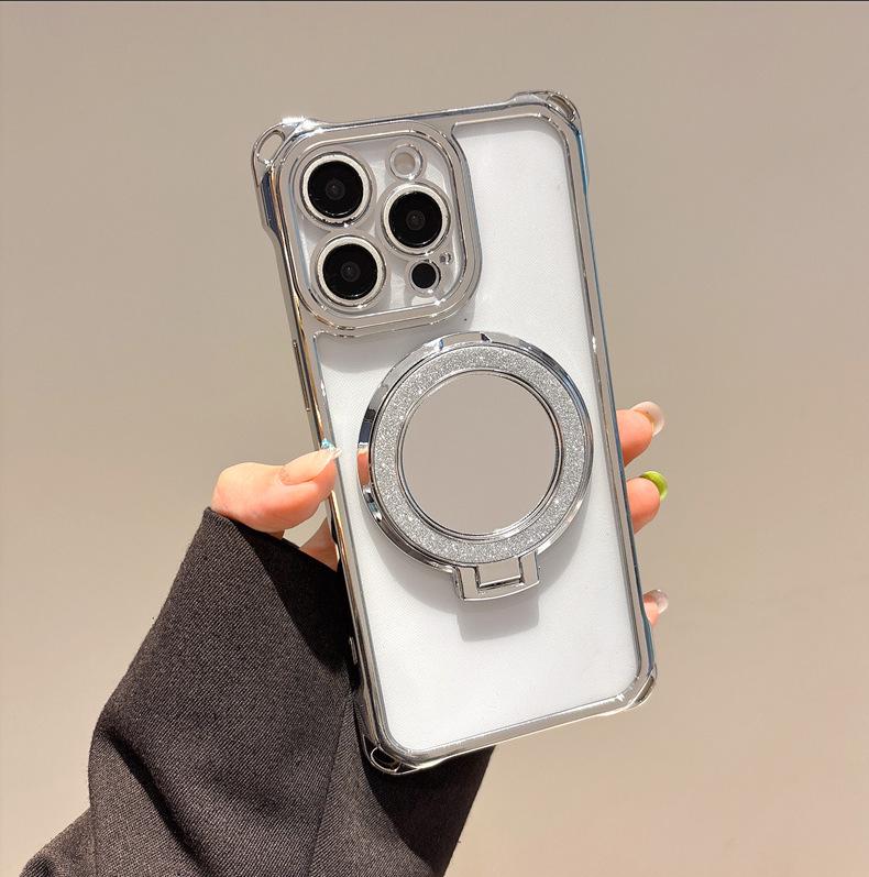 

Electroplated Anti-Drop Mirror Bracket Case for iPhone 17/16 PRO MAX/15/14 11 серебряный