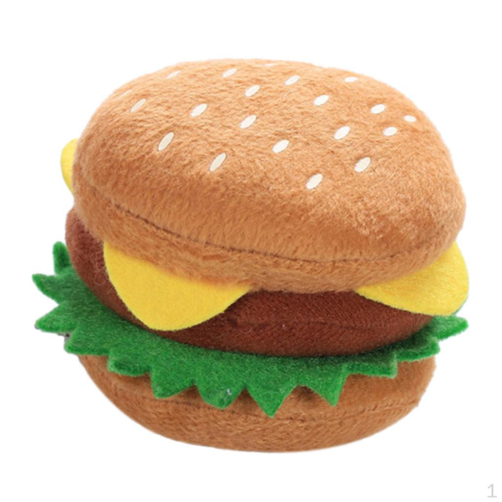 Pet Dog Hamburger Chew Toys Squeaky Plush Teething Clean