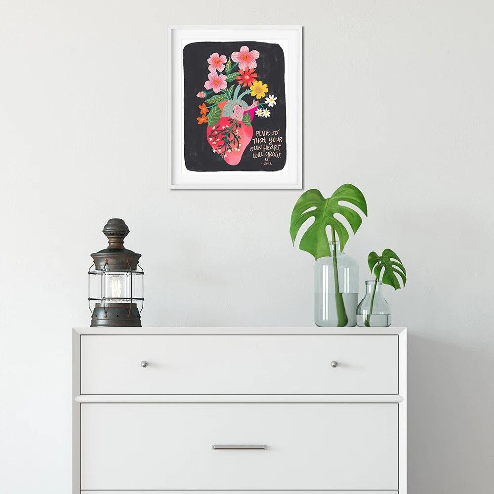 Anatomical Heart with Flowers Floral Posters and Prints Inspirational Quote Wall Art Lover Women Picture Canvas Painting Decor No Frame
