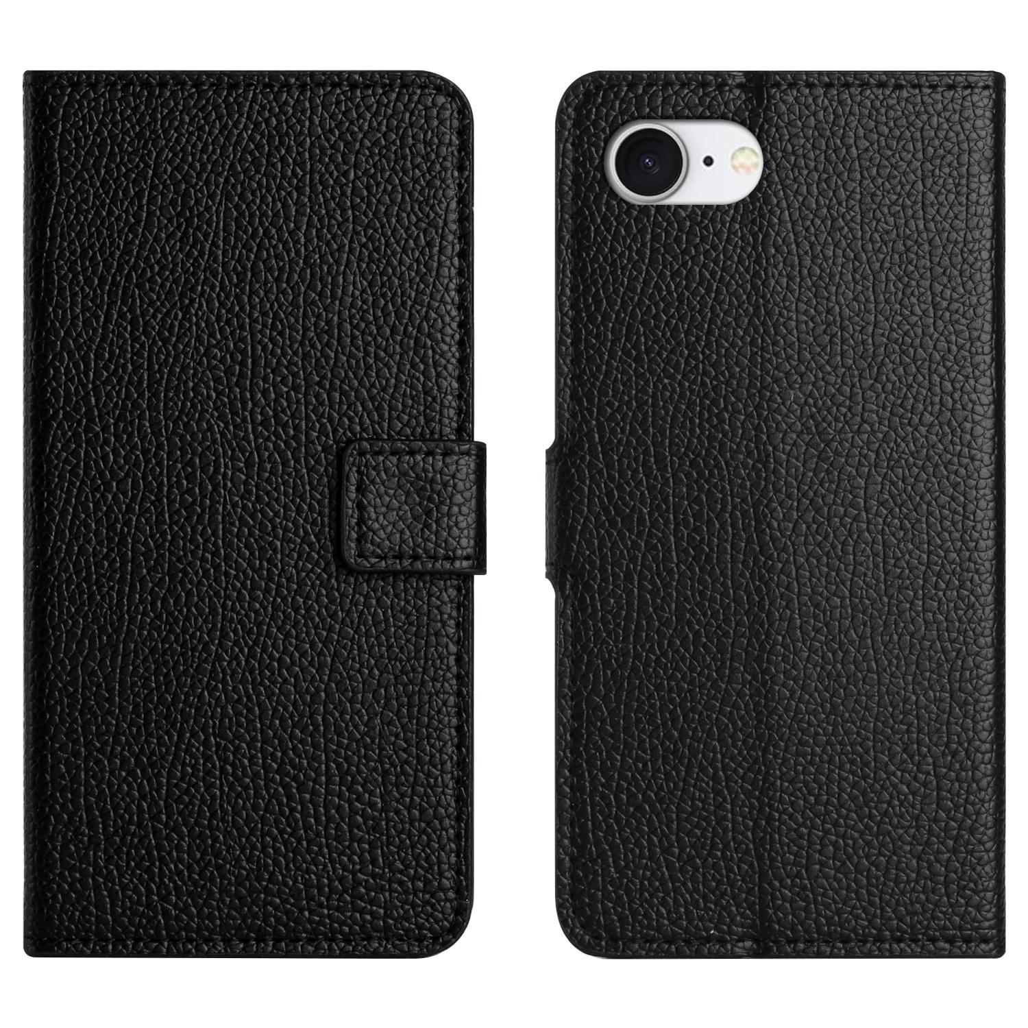 

For iPhone 16e Case PU Leather Wallet Phone Cover Litchi Texture,Black A