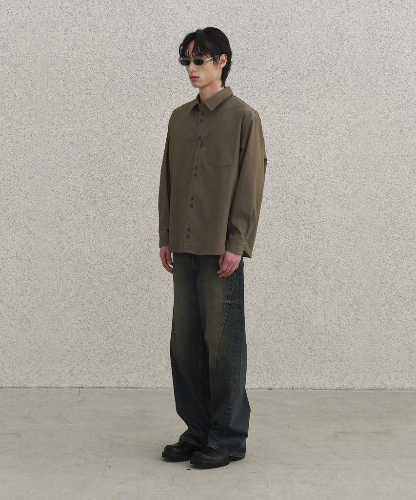 SENTAIR Curved Line Pigment Shirt_Khaki