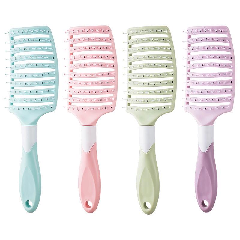 New Women's Plastic Rib Comb for Fluffy Styling & Scalp Massage - Large Curved Design for Long Hair