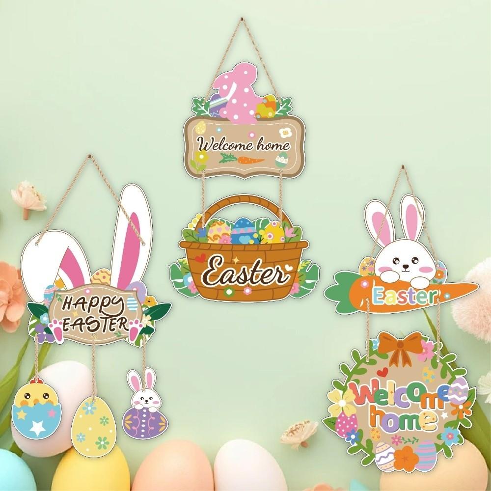 Colorful Easter Welcome Sign Cartoon Easter Hanging Ornament Bunny Egg Decor  Front Door