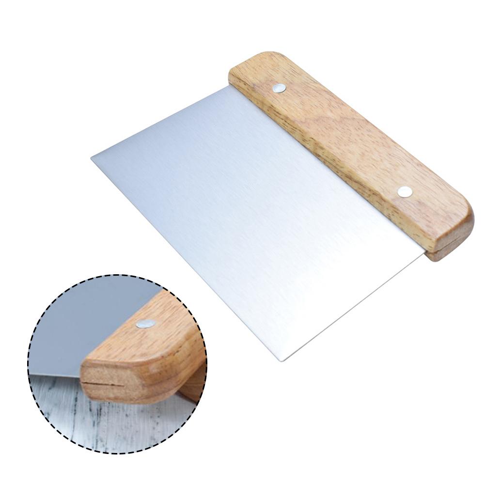 Stainless Steel Dough Scraper and Portioning Tool with Wooden Handle