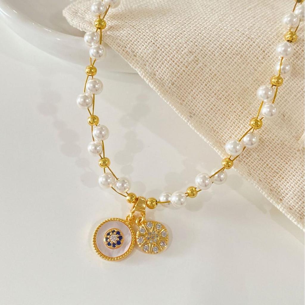French Shell Pearl & Cubic Zirconia Pendant Necklace - Elegant Light Luxury Clavicle Chain