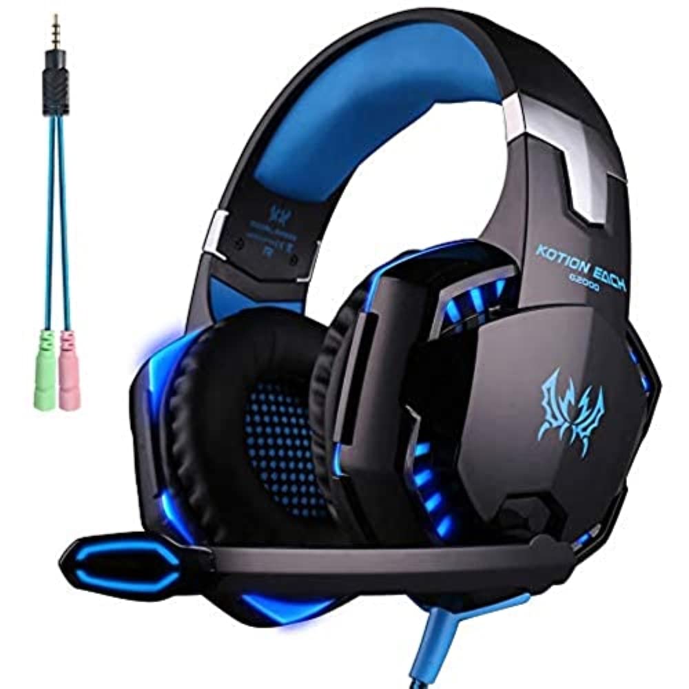 

Проводная игровая гарнитура G2000 с отключением голоса и синей светодиодной подсветкой для чата, Switch, вверх, синий
