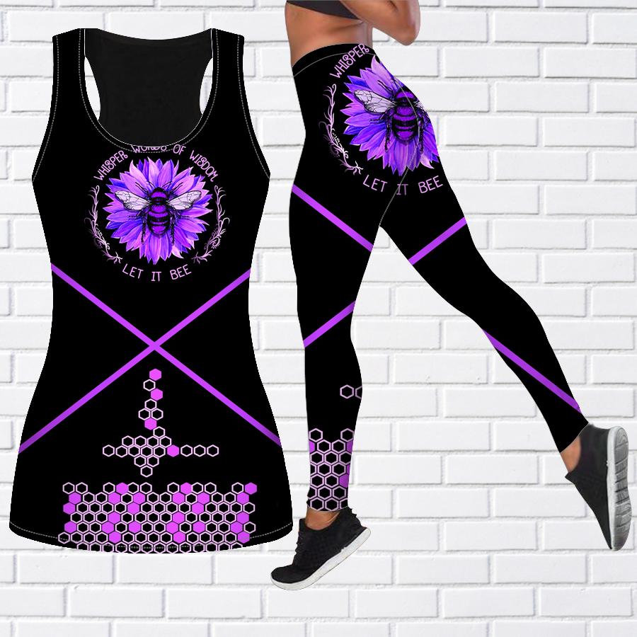 Bee Letter Print Yoga Outfit for Women Fashion Workout Leggings Fitness Sports Casual Yoga Pants