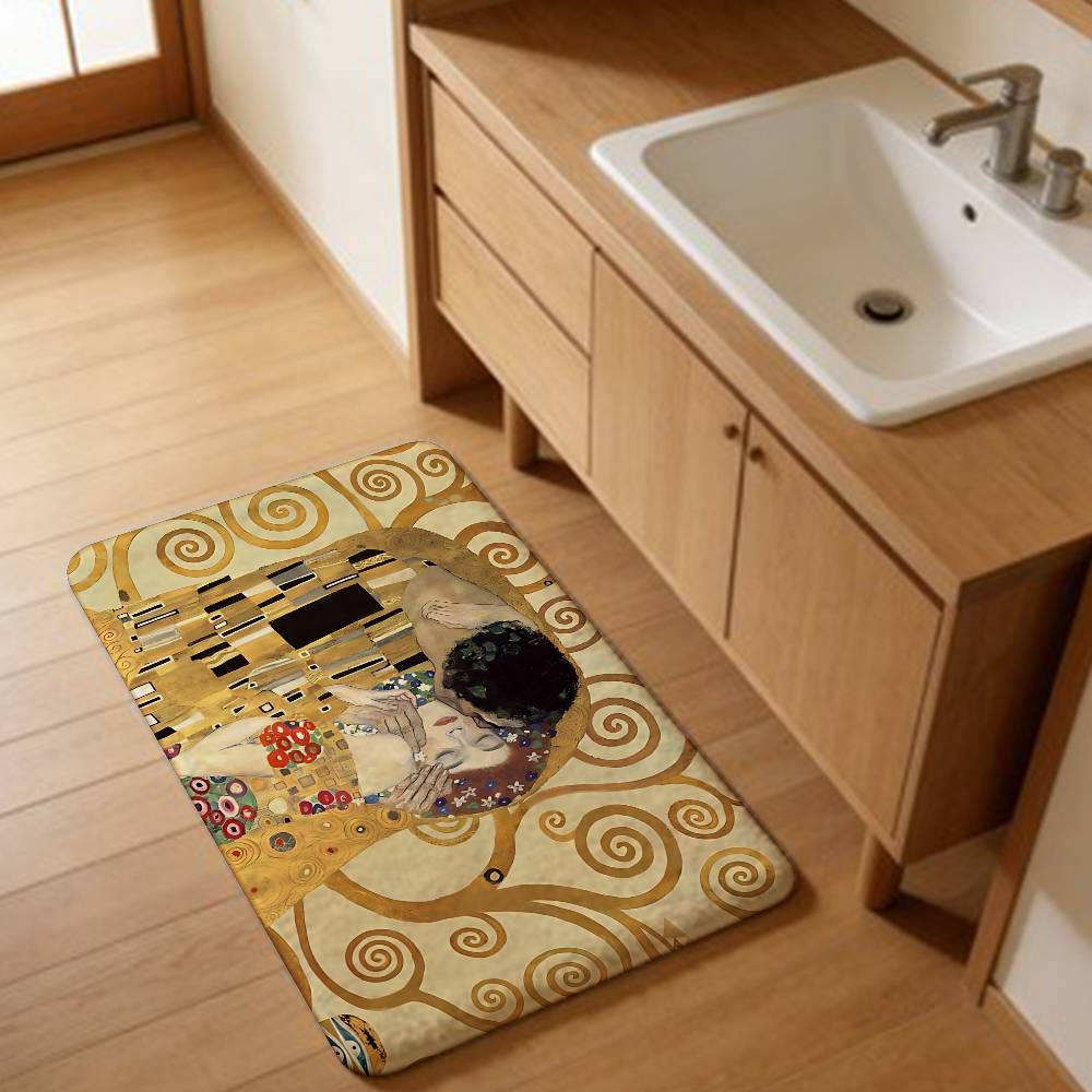 Gustav Klimt The Kiss Soft Hallway Carpet Non-Slip Laundry Room Mat Laundry Decor Balcony Child Living Room Toilet Rug