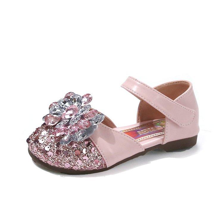 

Туфли принцессы для девочки 2025 новые весенне-осенние Эльза детские хрустальные туфли в зарубежном стиле туфли с платьем-юбкой 35 розовый