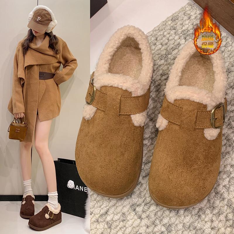 Damen Samt Ein-Pedal Beanie Schuhe mit dicker Sohle, neue Winter Plüschschuhe, Schneestiefel, Boken Baumwollschuhe