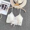 Tassel Crop Tops Retro Wild Hollow Perspective Sexy Spaghetti Strap Tanke Top Women Built In Bra New Back Lace Halter Neck
