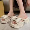 Fashion Leather Black Platform Slippers Women Thick Sole Beach Slippers Outdoor Summer Slippers Bow Slides Anti-slip Women Flip Flops