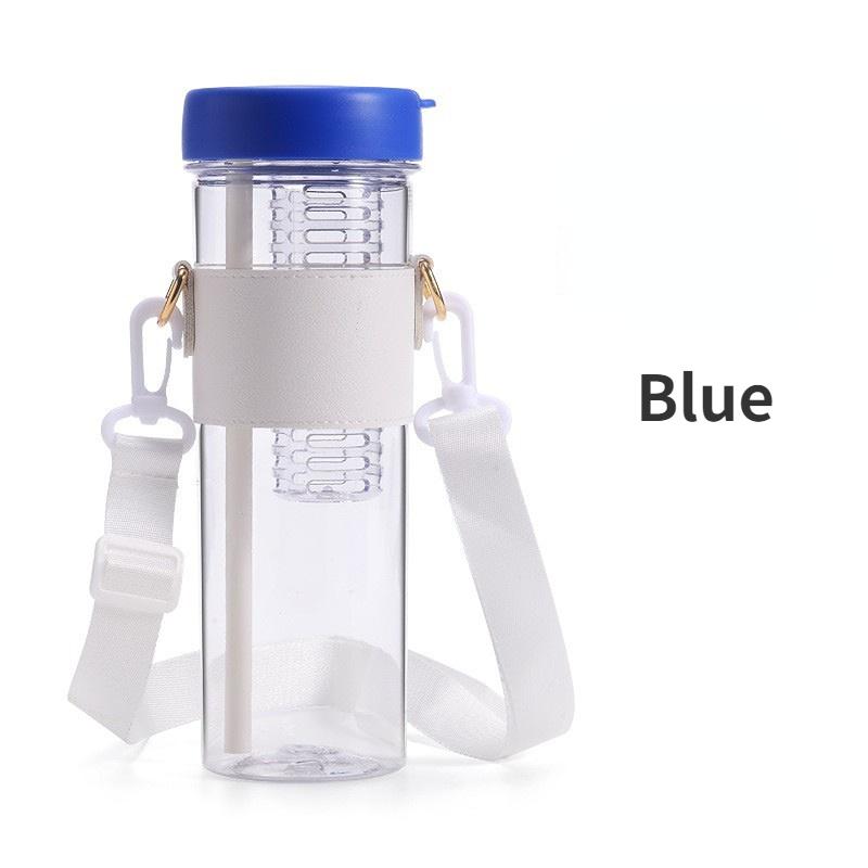 800ml Large Capacity Water Bottles with Strap Dry Wet Separation Fruit Lemon Filter Plastic Drinking Bottle with Straw Outdoor Sports Water Cup