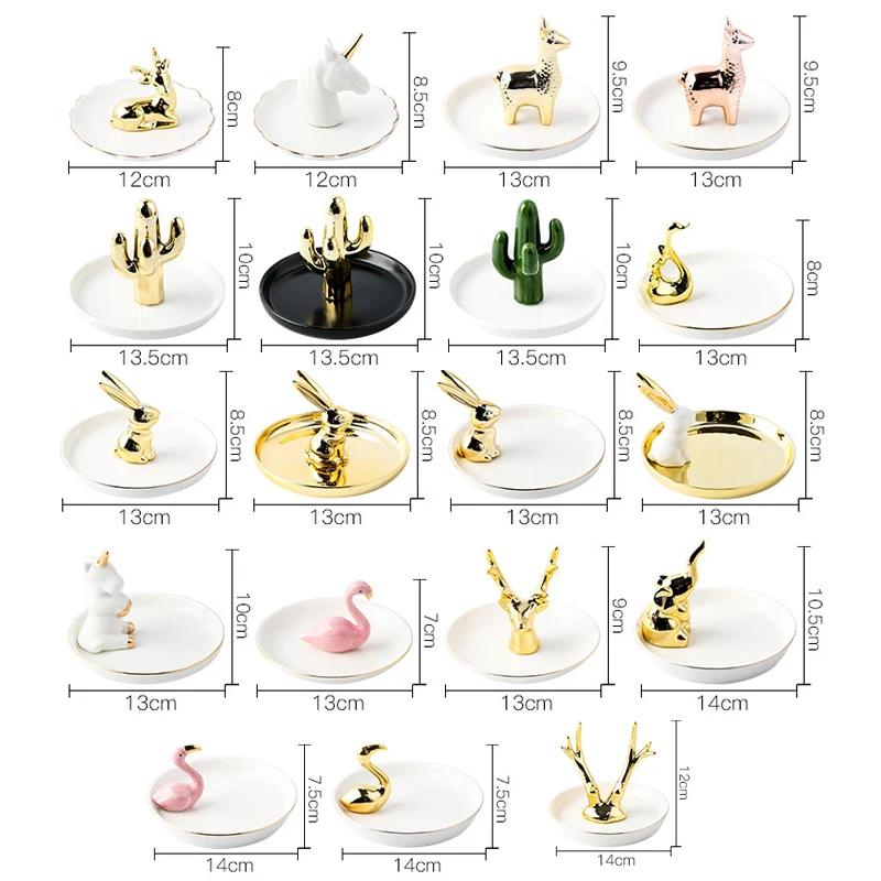 Nordic Ceramic Gold Plating Small Jewelry Dish Earrings Necklace Ring Storage Plates Fruit Dessert Display Bowl Decoration Tray