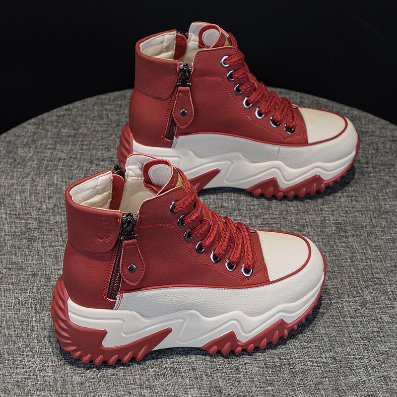 677 Damen 7CM Versteckter Absatz Echtes Leder Plateau Schuhe - Frühling 2025 Koreanischer Stil