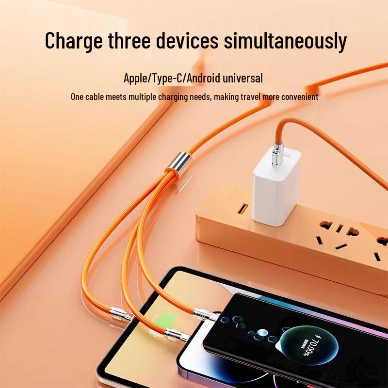 120W Fast Charging 3-in-1 Data Cable for Apple, Vivo, Huawei, and Android Phones