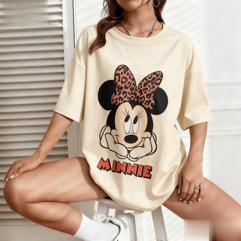 Nowa Letnia Koszulka z Graficznym Wzorem Myszki Minnie Disney Męska Damska Krótki Rękaw Modna Luźna Codzienna Góra Streetwear Vintage Kreskówka