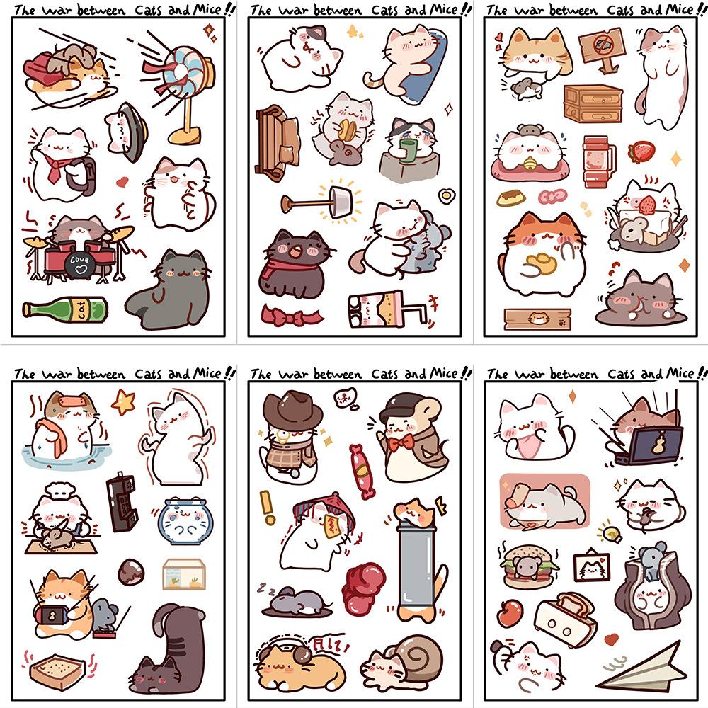 

8 Наклейки Гука «Кошка и мышь» для DIY-рукоделия, украшения маленького чехла для мобильного телефона, корейские водонепроницаемые наклейки