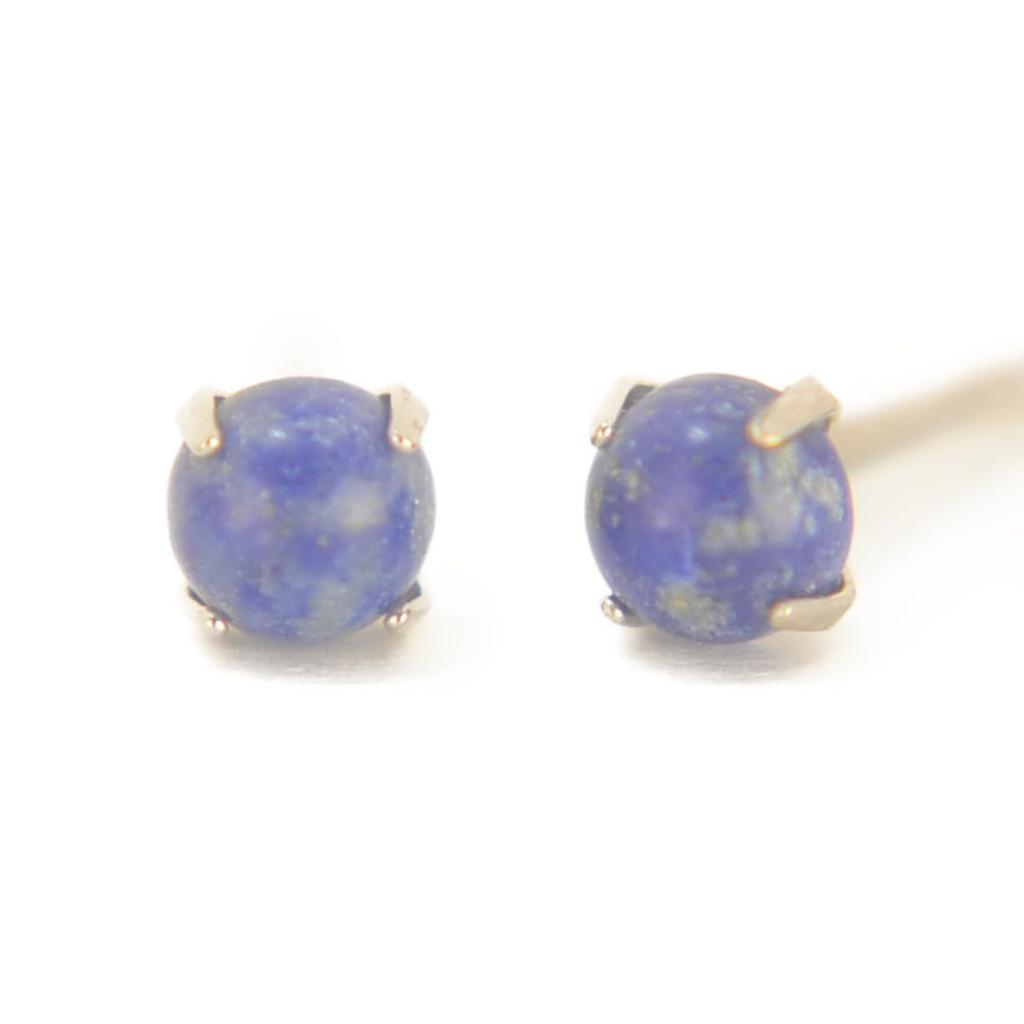 K14WG White Gold Natural Lapis Lazuli Earrings [Sold As a Pair for Both Ears] Lapis Lazuli Earrings White Gold Earrings K14WG K14wg Yokomountain