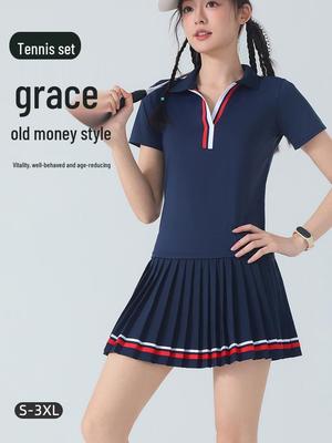 Women's Quick-Dry Breathable Polo & Pleated Skirt Set for Tennis, Golf, Running, Fitness