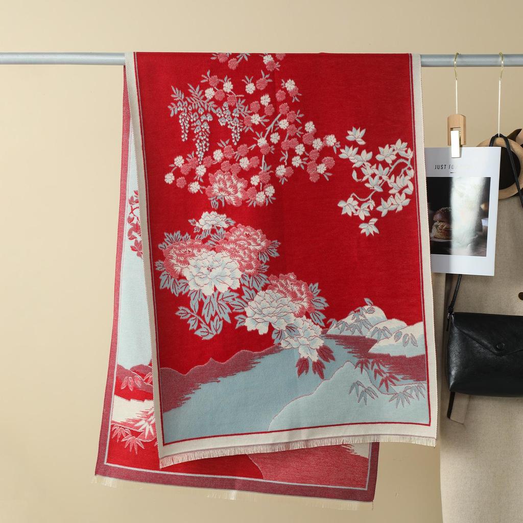 Double-Sided Women's Winter Ink Painting Snood: Imitation Cashmere Scarf for Air-Conditioned Rooms.