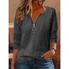 Autumn and Winter New Solid Color V-neck Zipper Long Sleeve Casual Comfortable Fashion Large Size Women's Top