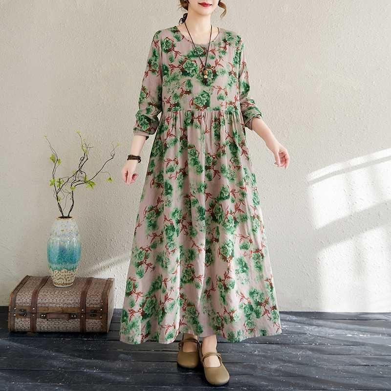 New Floral Vacation Style Travel Round Neck Vintage Dresses