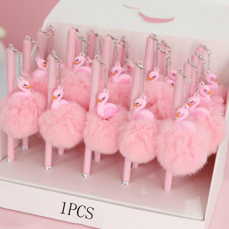 1 db Gyönyörű Rózsaszín Flamingó Zselés Toll Plüss Hattyú Tollak Iskolai Íráshoz Lány Ajándékok Kawaii Semleges Tollak Iskolai Felszerelés Irodaszer