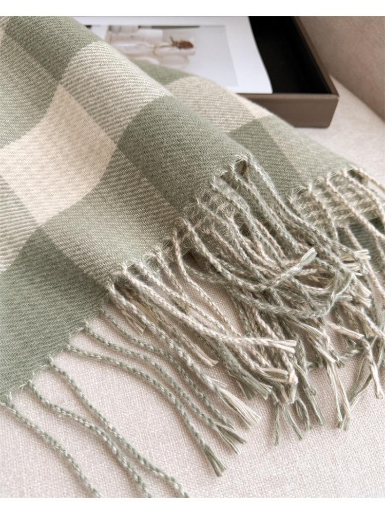 British Classic Plaid Scarf  Striped Unisex Winter Wrap, Soft Warm Windproof Tassel Edges, Versatile Male & Female Scarf