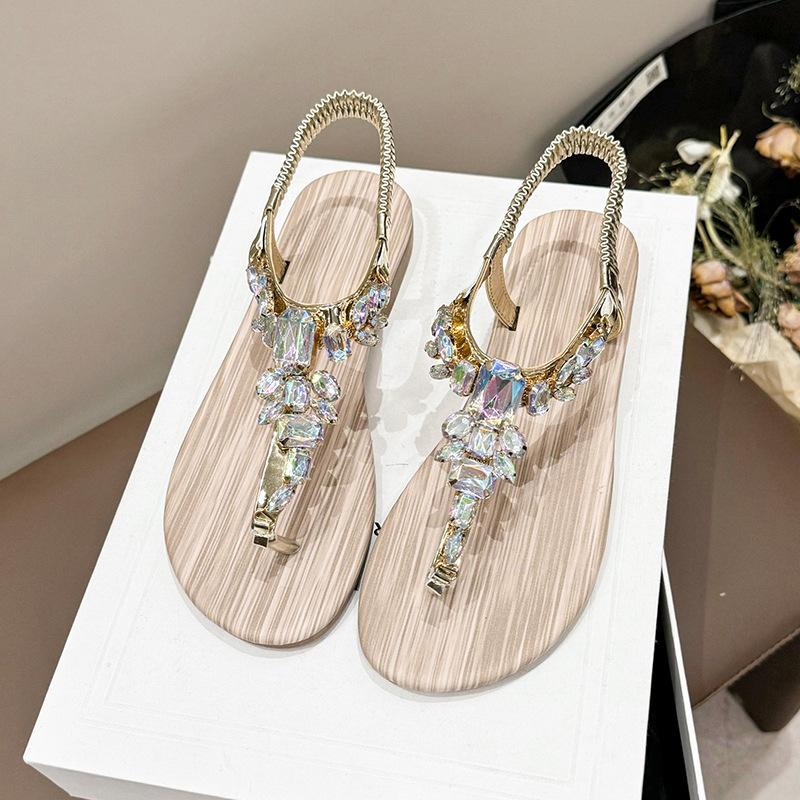 

Сандалии со стразами для девочек 2025 года, новый летний стиль феи с юбкой, пляжные римские сандалии на плоской подошве для приморского пляжа 35 золотой