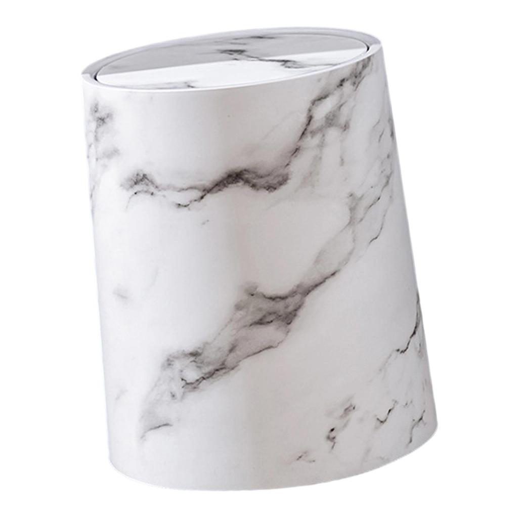 Decorative Marble Effect Trash Container with Rotating Lid Double Compartment Waste Bin for Home Office Bathroom