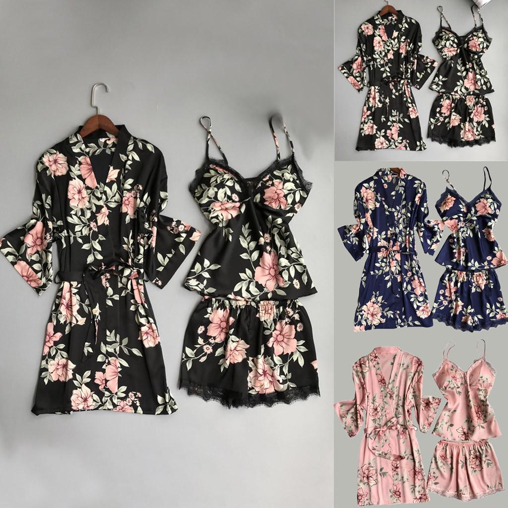 Sexy Wireless Rimless Pajamas Lace Nightdress Silk Underwear Women Sleepwear