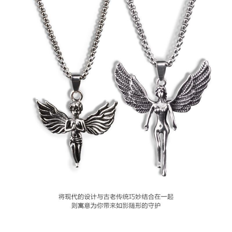 Guardian Angel Pendant Necklace, Punk Hip Hop Jewelry for Men & Women