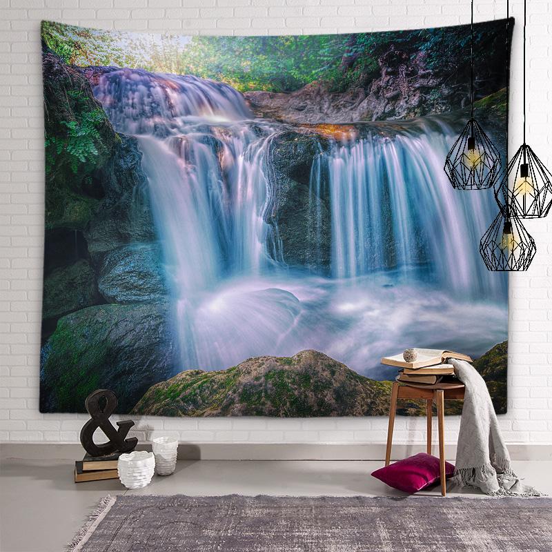 Mountain and Flowing Water Artistic Conception Tapestry Waterfall Wall Art Tapestry Room Personality Decoration Home Decoration