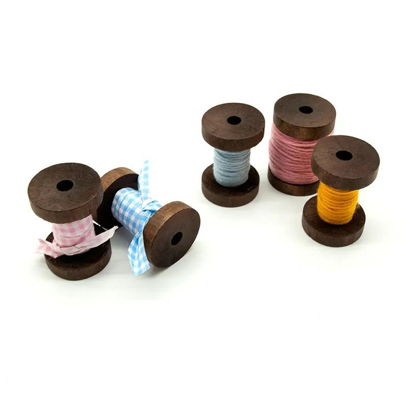 6Pcs Vintage Wooden Spools DIY Reels Organizer for Sewing Ribbons Twine Wood Crafts Tools Thread Wire Spool Needlework Supplie