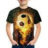 Summer Round Neck 3D Flame Football Printed Top Fashionable Casual Short Sleeved Children's Boy T-shirts