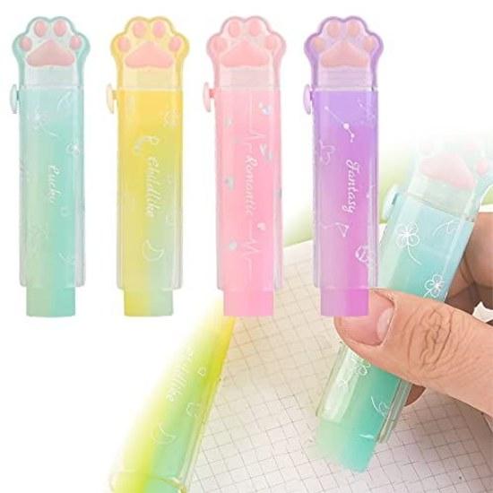 PUREAMBER Eraser Elementary School Good Erasing Stick Pen Cat Cute Stationery Glitter Colorful 4 Color Set