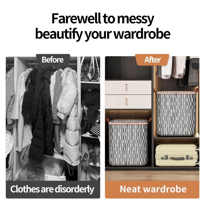 Portable Waterproof Storage Bag Large Capacity Zipper Clothes Organizer Duvet Bin Closet Storage Box for Travel Moving