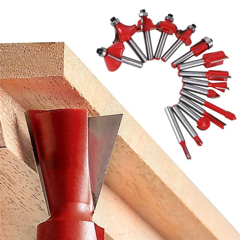 1/4 15pcs Shank Router Bit Set Trimming Bit Straight Milling Cutter Wood Bits Tungsten Carbide Cutting Woodworking