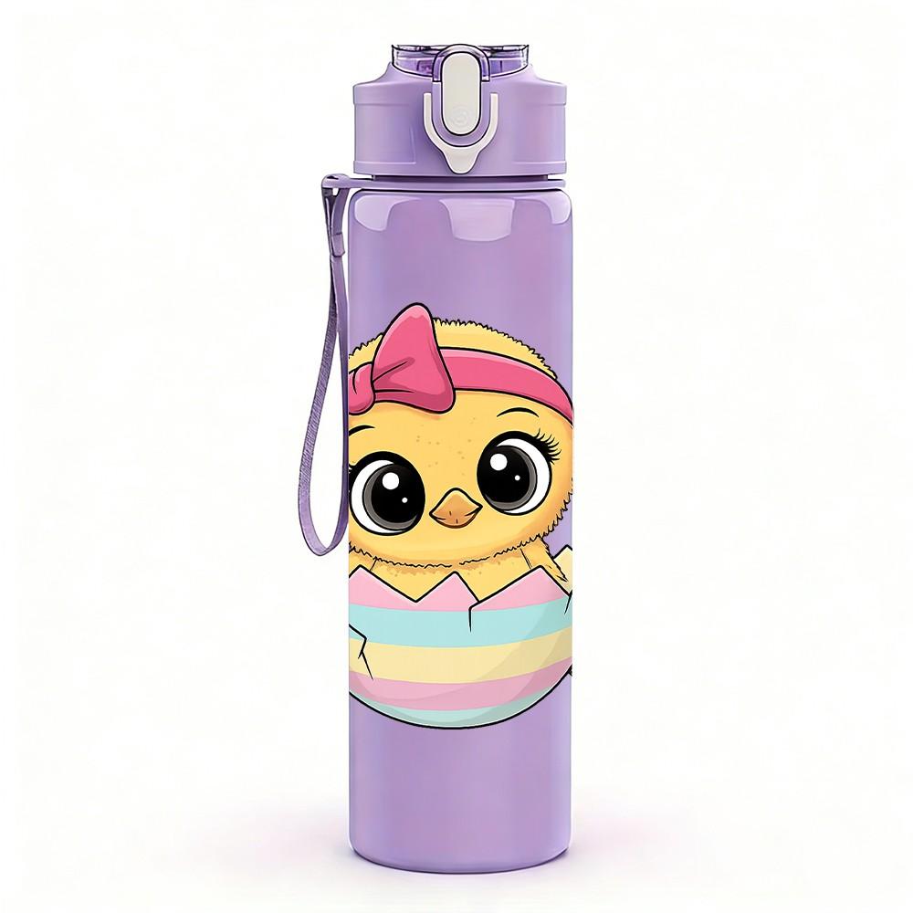 1PC Egg Chick With Bow 750ml Color Plastic Sports Water Bottle Leakproof Flip Straw Lid Suitable for Sports Office Home Use