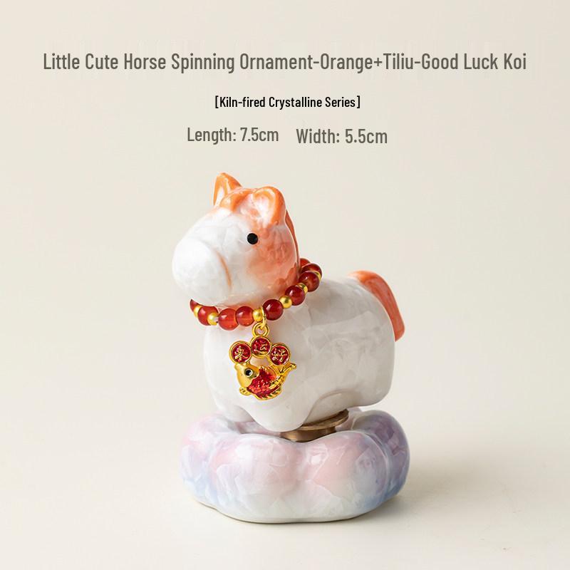 Crystalline Glazed Ceramic Horse Spinner Toy Ornament for Desktop and Car Decoration