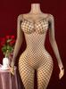 Fishnet Bodystockings Crotchless Sexy Body Stockings Lingerie Women Hollow Transparent Underwear Erotic Apparel Black Tights