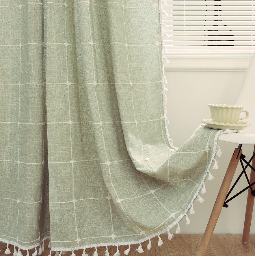 

Checkered Shower Curtain Large Jacquard Tassel Shower Curtain Thickened Bathroom Bathroom Curtain Partition Curtain 90X180cm зелений