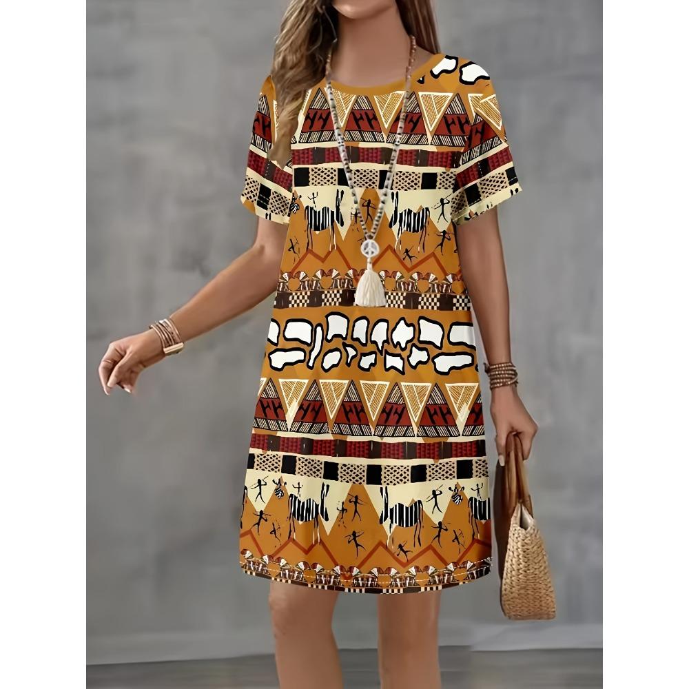 Fashion face pattern 3D printed short-sleeved round-neck street mini dress for ladies and girls