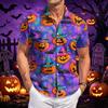 Men's Casual Short Sleeve Button Down Shirt Halloween Pumpkin Print Lightweight Breathable Fabric Summer Shirt
