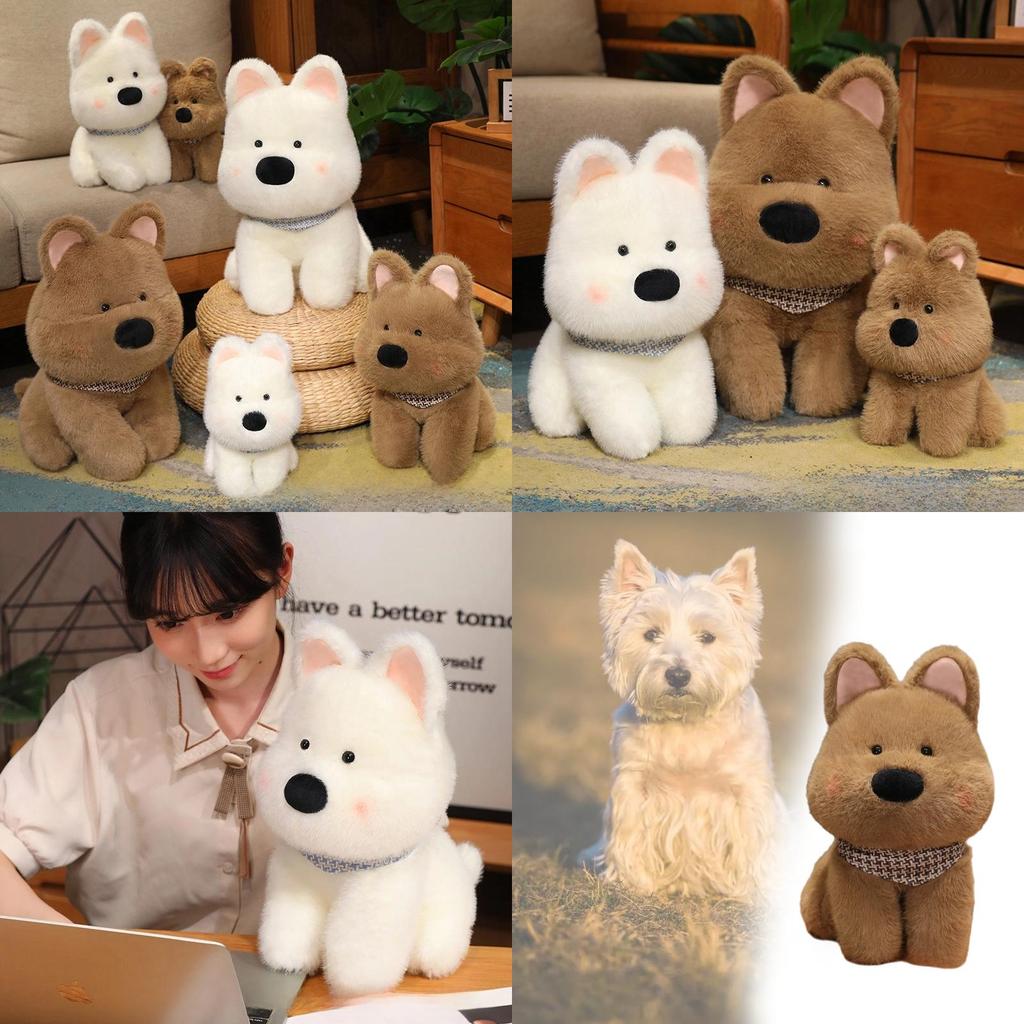 Cute West Highland White Terrier Plush Dog Doll Soft Stuffed Toy For Pets In White And Brown Colors