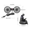 Car Dual Head Fan 360° Rotation 3 Gear Adjustable Suction Cup Cooling Fan for Vehicles Office Dashboard Mounted USB Fan